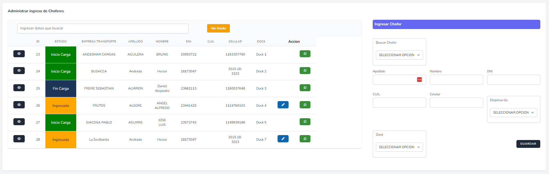 Ingreso a carga o descarga